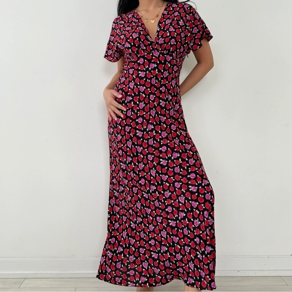 Zara red purple bloggers fav Floral Maxi Dress sz small - Picture 4 of 9